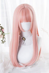 Perruque Lolita Douce avec Cheveux Longs et Raides Coupe Hime Rose